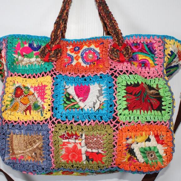 Imayin Bolso Jaffna Embroidered Patchwork Handle Crossbody Tote Colorful NWT - Picture 5 of 15